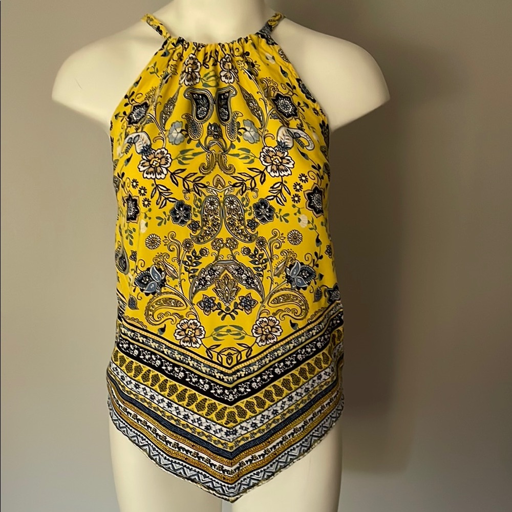 No Boundaries Yellow Floral Paisley Tank Top